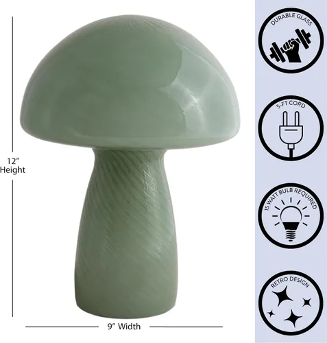 Urban Lifestyle lámpara de mesa de hongo de vidrio rayado verde de 12" moderna y retro, lámpara de mesa para decoración de dormitorio, sala de estar