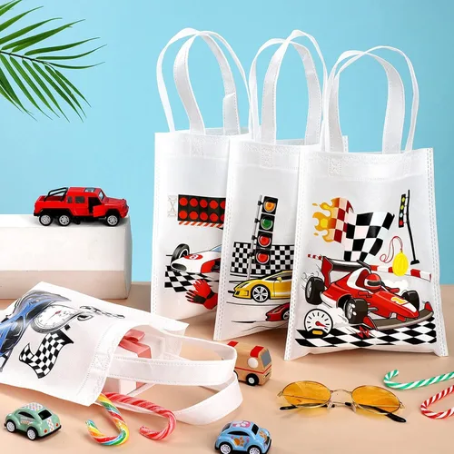 Miniatura 6 de Ferraycle 30 bolsas de regalo de autos de carreras, bolsas de regalo no tejidas con asa, decoraciones de fiesta de cumpleaños, suministros