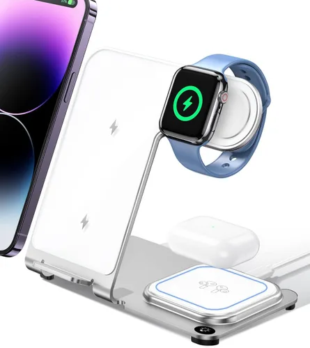 Miniatura 7 de Intoval Estación de carga inalámbrica 3 en 1 de aluminio para iPhone 17 16 15 14 13 Pro Max, cargador inalámbrico para Apple Watch 11 10 9 8 7 Ultra