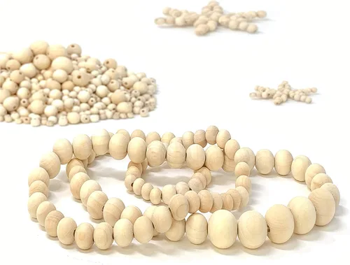 Miniatura 5 de 1000 cuentas de madera natural, cuentas redondas de madera sin terminar, cuentas decorativas de madera sueltas para manualidades, 7 tamaños