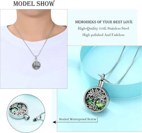 Miniatura 4 de Hearbeingt Collares de urna de lágrima para cenizas, medallón conmemorativo de cenizas del árbol de la vida, joyería de cremación, colgante