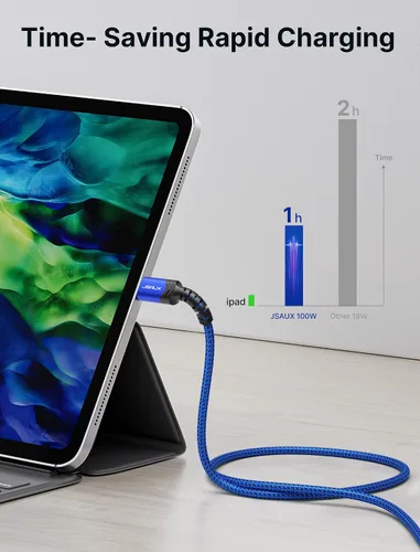 Miniatura 7 de JSAUX Paquete de 3 cables USB C a USB C de 100 W [6.6 pies+6.6 pies+6.6 pies] compatible con iPhone 17 Air 16 15 Pro Max Samsung Galaxy S25 S24 Azul