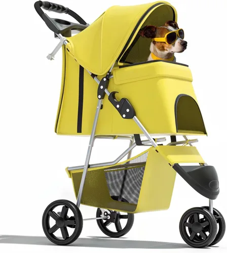 Miniatura 18 de Magshion Cochecito para mascotas de 3 ruedas, cochecito de viaje plegable para perros y gatos pequeños y medianos (hasta 33 libras), transportador