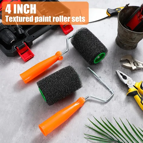 Miniatura 4 de GlikCeil 6 rodillos de pintura de 4 pulgadas con cubiertas de espuma, mini rodillo de pintura texturizado para revestimiento de camas, revestimiento