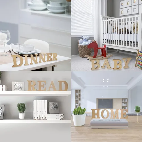 Miniatura 7 de AOCEAN Letras de madera diseñables de 4 pulgadas, letras de madera sin terminar para decoración de pared, letras decorativas de pie en rodajas