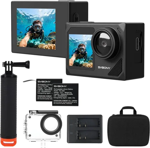 Miniatura 11 de SVBONY SVGo2 4K30FPS Cámara subacuática, EIS 2.0 doble pantalla táctil impermeable bajo el agua, zoom 50MP 5X, cámara de acción remota con palo