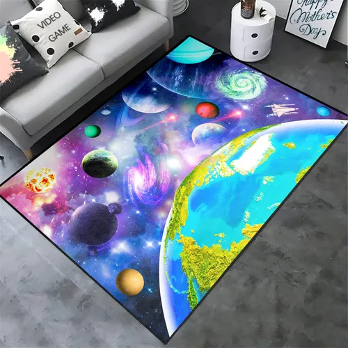 Miniatura 4 de Alfombra espacial para habitación de niños, alfombra de galaxia para niños, alfombras espaciales para dormitorio de niños, decoración