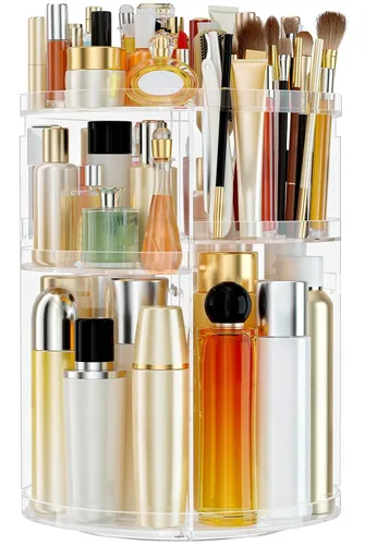 Miniatura 12 de Organizador de maquillaje giratorio de 360 grados para tocador, organizador de belleza de capacidad extra grande, organizador de perfume DIY