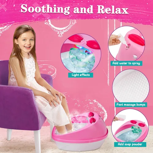 Miniatura 2 de Juego de spa de pies y uñas para niños, kit de día de spa para niñas, bañera de masaje de pies y secador de uñas, juguetes de manicura, pedicura