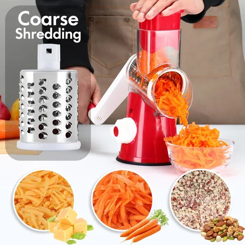 Miniatura 3 de rallador giratorio de queso, triturador manual para cocina, rebanador redondo con mandolina, molinillo seguro con 3 cuchillas intercambiables