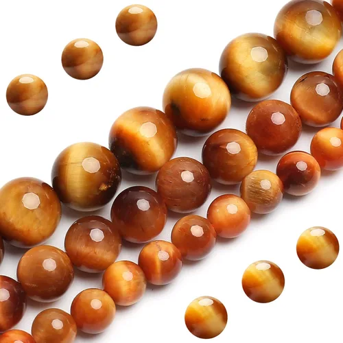 Miniatura 11 de Cuentas Naturales Clásicas de Ojo de Tigre, Cuentas Redondas de Piedra Preciosa de Grado AAA en Lote Suelto de 8MM 100PCS, Opciones a Granel, Clásico