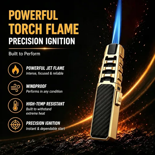 Miniatura 2 de Encendedor de Antorcha de Butano, Encendedor de Antorcha Recta Resistente al Viento con Llama Azul, Encendedor de Antorcha de Chorro Turbina, Negro