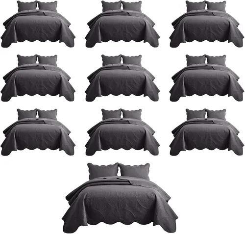 Miniatura 52 de MOONLIGHT20015 Paquete de 8 Colchas Tamaño King para Cama (106" x 96") - Venta al Por Mayor para Hoteles, Dormitorios de Huéspedes y Airbnbs - Gris