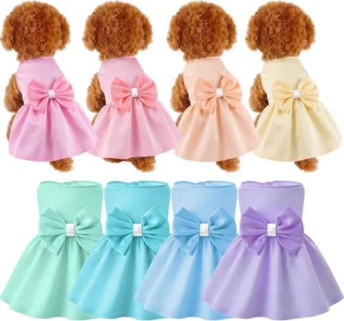 Miniatura 7 de Sanwuta 8 piezas de vestidos de perro para perros pequeños, ropa de cachorro, traje de perro para niña, lindo lazo, falda para mascotas, ropa