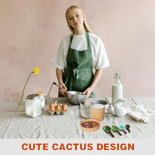 Miniatura 2 de Juego de cucharas medidoras de cactus en maceta, lindas cucharas y tazas medidoras de cerámica, cuchara para cactus de cocina con soporte, tazas 2