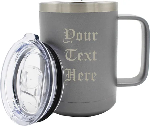 Miniatura 15 de My Personal Memories Taza de café personalizada con aislamiento de 15 onzas con asa y tapa, monograma y grabado con tu texto (negro)
