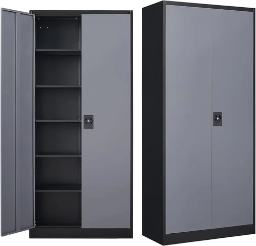 MIIIKO Armario de Almacenamiento de Metal con Puertas de Cerradura, Gabinetes de Acero con Cerradura para Garaje, Negro, con 4 Puertas y 5 Estantes