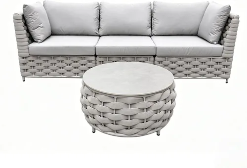 Miniatura 19 de TWT 3-Piece Woven Rope Patio Furniture Set, 2 Outdoor Armchairs with Soft Cushions + Round Aluminum Coffee Table, All-Weather Conversation Set for