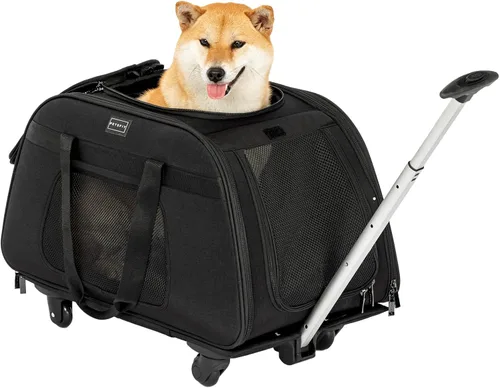 Miniatura 14 de PETSFIT Transportador para gatos aprobado por aerolíneas con ruedas diseñado para perros/gatos pequeños con cuerda de seguridad ajustable y ruedas