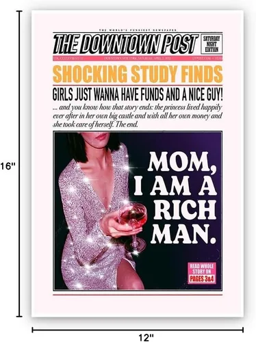 Miniatura 6 de Lienzo decorativo moderno con texto en inglés "Mom I Am A Rich Man", póster divertido del centro de la ciudad, decoración de habitación indie, arte