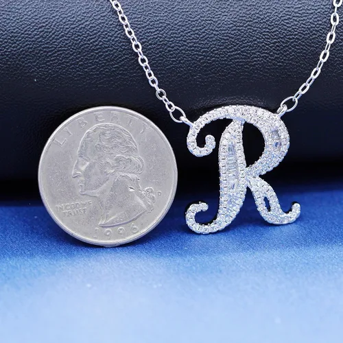Miniatura 6 de Uloveido - Collar con colgante de letra A-Z, chapado en oro blanco, para mujeres, niñas, niños, mamá amiga con circonita cúbica y cristales CZ NL025