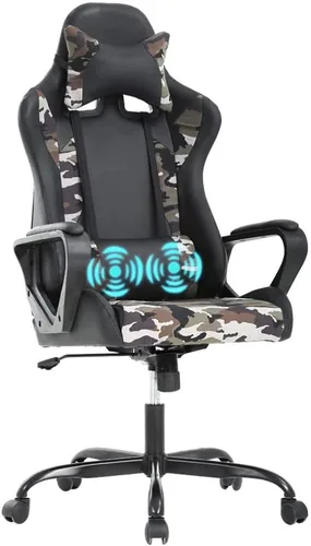 Miniatura 9 de Silla ergonómica para videojuegos, silla de oficina de piel sintética con respaldo alto y soporte lumbar ajustable y reposacabezas - Silla giratoria