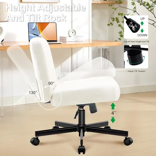 Miniatura 8 de Silla cruzada con ruedas, silla de escritorio de oficina con patas cruzadas de tela acolchada gruesa con cojín de resorte de bolsillo, base de doble