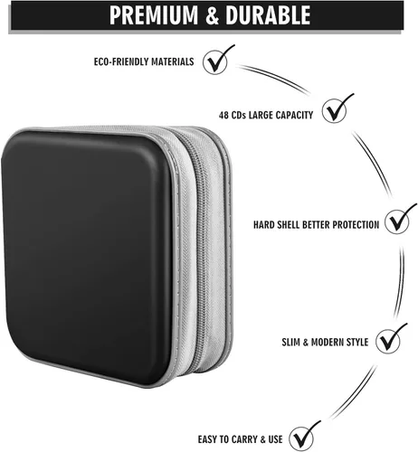 Miniatura 3 de Estuche para CD/DVD, 48 Capacidad, Negro, Plástico, Portátil, Ligero