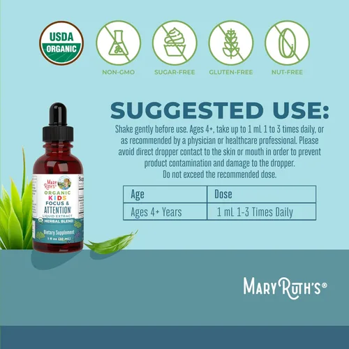 Miniatura 3 de MaryRuth Organics Gotas para la Concentración y Atención Infantil Gotas Orgánicas USDA Ginkgo Biloba Raíz de Rhodiola y Raíz de Regaliz