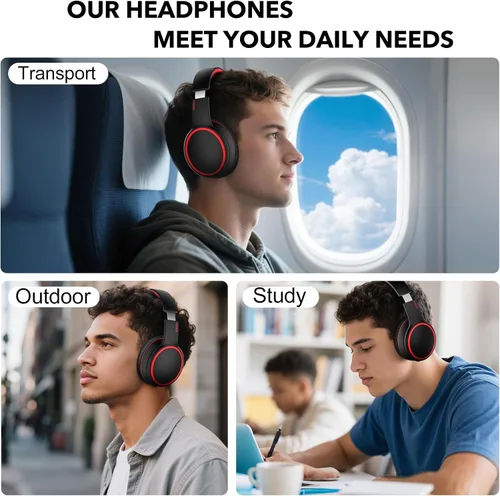 Miniatura 7 de B10 auriculares Bluetooth supraaurales, 2 modos de música EQ (Normal/Graves) y 50 horas de reproducción, auriculares inalámbricos con micrófono