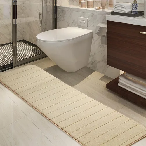 Miniatura 2 de uxcell Alfombra de baño de espuma viscoelástica, tapete absorbente para la cocina, tapete suave y cómodo para suelos de cocina y baño, 63 x 24 Beige