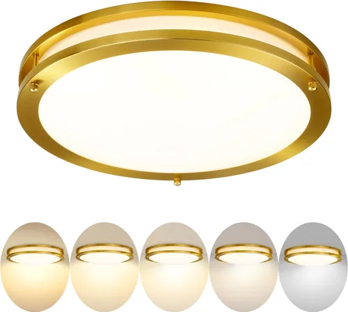 Miniatura 12 de Lámpara de Techo Dorada 24W, Lámpara de Techo LED de Montaje Empotrado de 12 Pulgadas para Dormitorio, Cocina, Baño, Lámpara de Techo Regulable