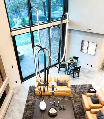 Miniatura 9 de Candelabros LED modernos para entrada de vestíbulo, techo alto, lámparas de escalera largas, regulables, montaje empotrado, alto recibidor, Negro