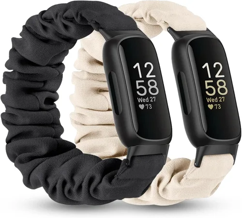 Miniatura 9 de 2 Pack Compatible with Fitbit Inspire 3 Bands for Women Men, Scrunchie Stretchy Strap Cute Elastic Sport Replacement Fabric Cloth Wristband for