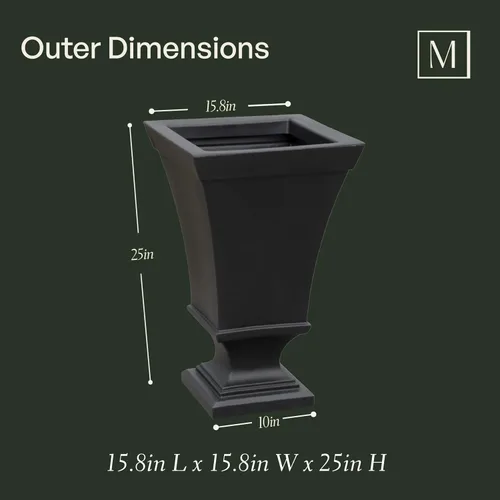 Miniatura 6 de Mayne Vienna - Maceta de urna de 25 pulgadas de alto, color negro, 16 pulgadas de largo x 16 pulgadas de ancho x 25 pulgadas de alto, con depósito