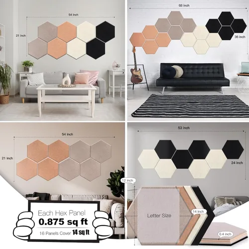 Miniatura 4 de Mollywell paneles acústicos hexagonales, de alta densidad, insonorización, azulejos de fieltro decorativos para reducción de ruido para estudio