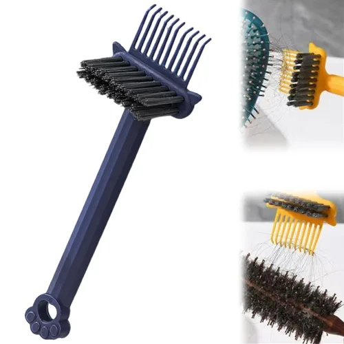 Herramienta de limpieza de cepillo de pelo 2 en 1, cepillo de limpieza de peine, rastrillo limpiador de cepillo portátil (azul)
