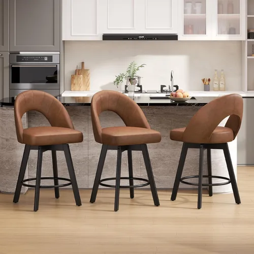 Miniatura 10 de YaFiti Taburetes de bar de altura de mostrador de 24 pulgadas, taburetes de bar giratorios ergonómicos con respaldo curvado con asiento de piel