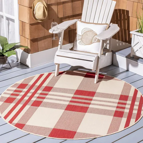 Miniatura 47 de SAFAVIEH Alfombra Lavable para Exteriores Colección Courtyard - 2'3" x 4', Beige y Azul, Patrón a Cuadros, No Desprende Pelusa y Fácil Limpieza