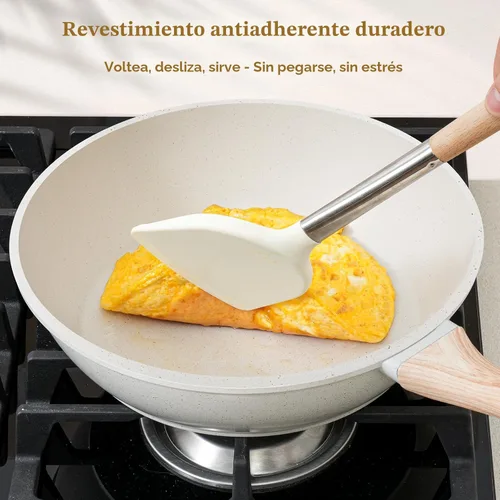 Miniatura 3 de SODAY - Juego de 12 ollas y sartenes, juegos de utensilios de cocina antiadherentes, de granito blanco, de inducción, saludable, no tóxico