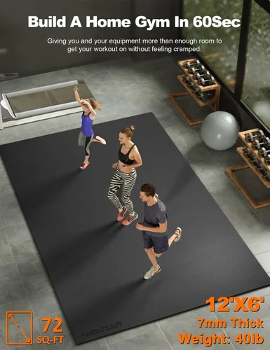 Miniatura 7 de Tapete de ejercicio grande de 8 x 5 pies 12 x 6 pies para gimnasio en casa, tapete de ejercicio resistente para suelo de gimnasio, esterilla