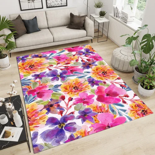 Miniatura 22 de Alfombra de área de flores simples moradas, alfombra abstracta degradada para interiores, decoración de sala de estar, cálida, suave, duradera