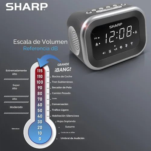 Miniatura 5 de Reloj despertador súper fuerte Sharp Big Bang para personas que duermen mucho, 6 sonidos de despertador extremadamente fuertes: Gallo, Clarín, Mamá