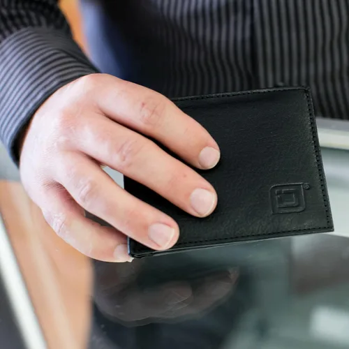 Miniatura 4 de Cartera RFID de cuero genuino plegable con 6 ranuras - Carteras protectoras para hombre, Negro