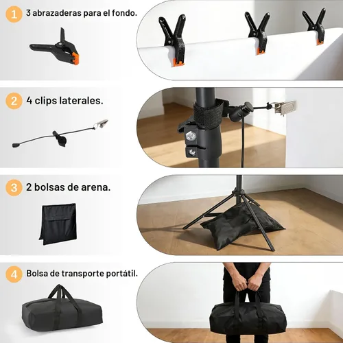 Miniatura 5 de ShowMaven Soporte para Telón de Fondo, 6.4 pies x 10 pies Soporte Ajustable para Fondo de Fotografía con Bolsa de Transporte para Fotografía Estudio