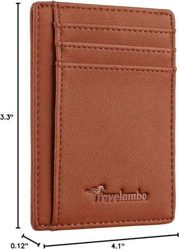 Miniatura 160 de Travelambo billetera mediana y minimalista de cuero para bolsillo frontal, con bloqueo de interferencia de radiofrecuencia