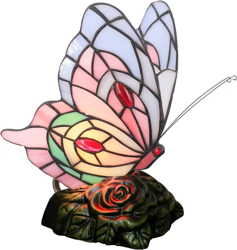 Miniatura 10 de Pequeña lámpara de mesa Tiffany de vidrio manchado Lámpara de escritorio de mariposa de 7X5X9.8 pulgadas Luz de acento antigua