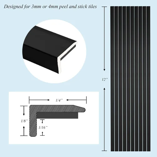 Miniatura 2 de SUNWINGS Paquete de 10 adornos de azulejos de aluminio de 12 pulgadas para despegar y pegar, borde decorativo para salpicaduras de cocina, Negro mate