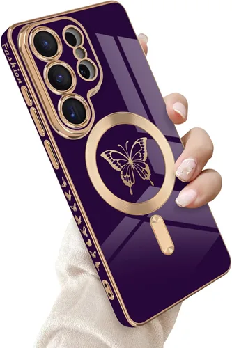 Miniatura 22 de Newseego Funda magnética para Samsung Galaxy S21 Plus 5G, bonita funda de lujo con borde chapado de mariposa para mujeres, niñas y hombres, TPU