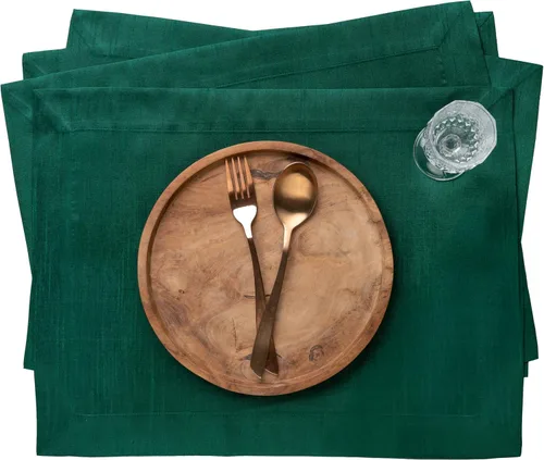 D'Moksha Homes Juego de 4 manteles individuales de seda verde esmeralda, 14 x 19 pulgadas, para vacaciones, 100% libre de crueldad, tela reciclada,